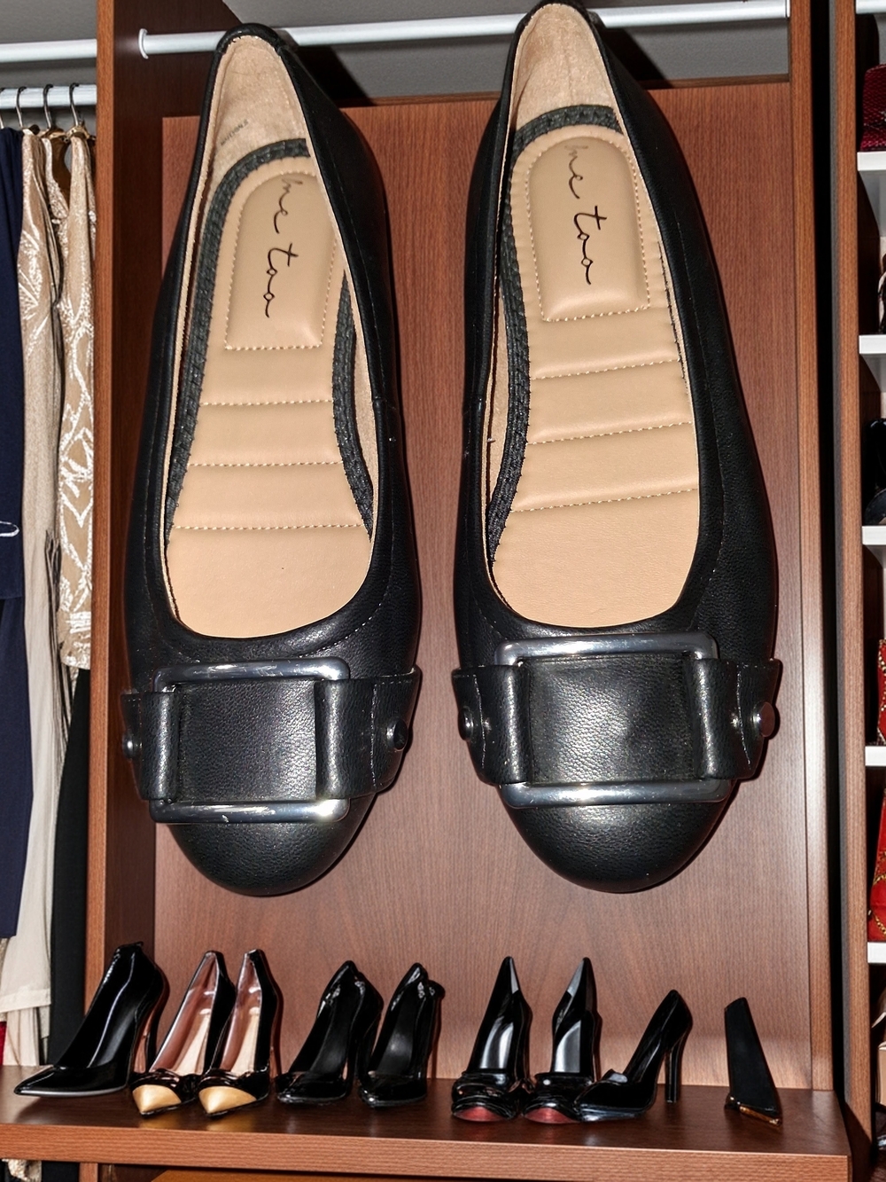 ME TOO Black Faux Leather Ballet Flats with Decorative Buckle And ButtonsSize 6M